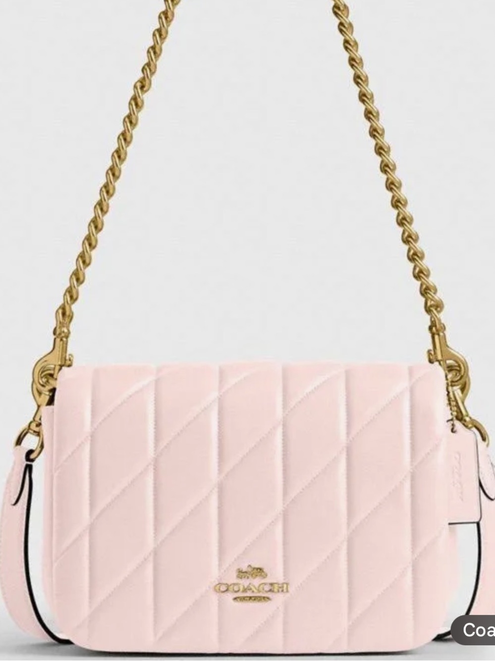 Coach Quinn Quilted Crossbody Bag in Pale Pink with Gold Chain